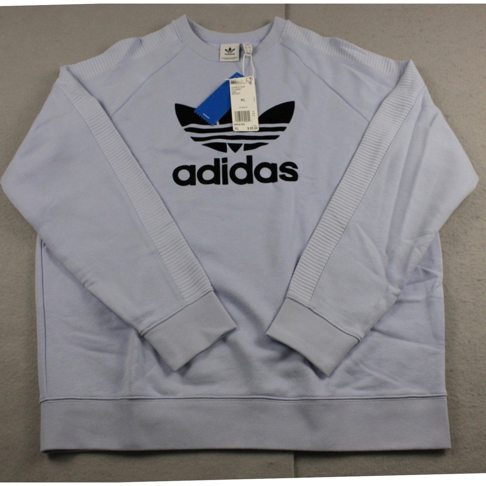 Adidas Originals Mens XL Trefoil Sweatshirt Periwinkle Ribbed Sleeve DU9881‎ NWT